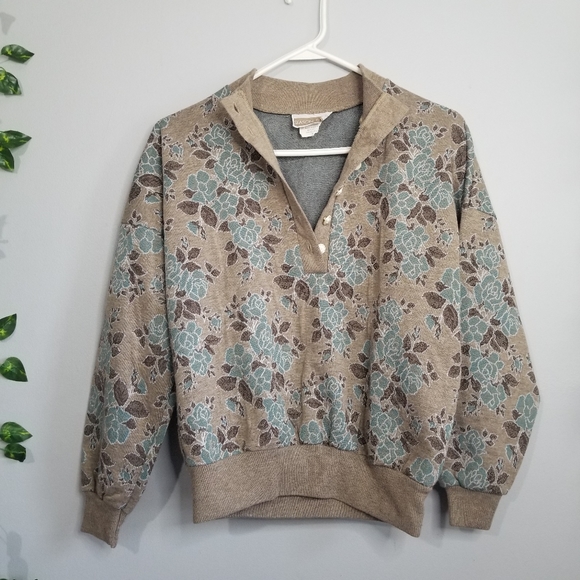 Season Ticket Vintage Henley Pullover Floral Retro Swearshirt SM Chic Bu… - Picture 2 of 13